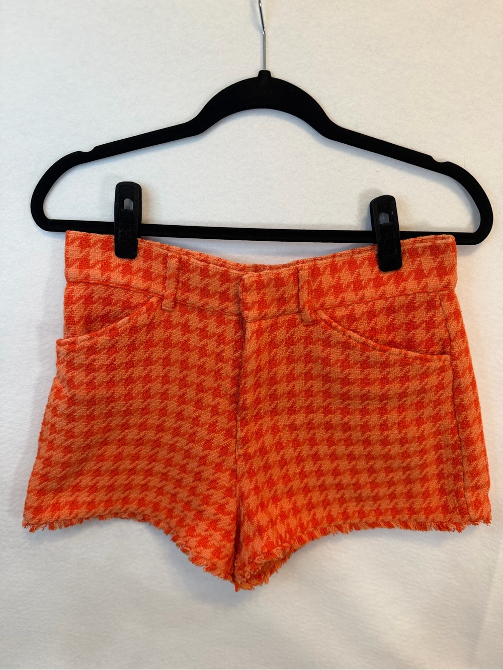 Zara Women's Orange Houndstooth Tweed Shorts Size M